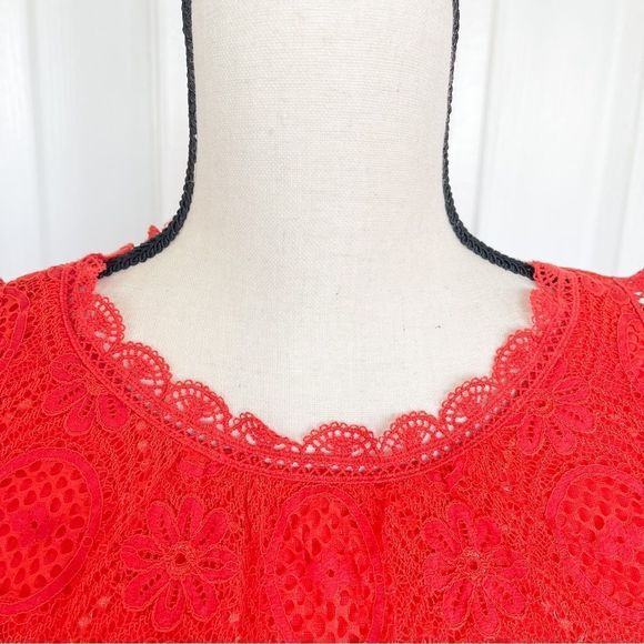Max Studio XS Red Orange Bright Cheerful Floral Lacy Layered Sleeveless Dress - Picture 5 of 13